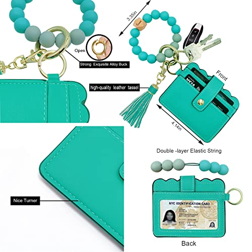 TSNSOEEO Wristlet Keychain Bracelet Wallet, Key Ring Silicone Bead Bangle, Tassel Card Pocket Key Chains for Woman - Image 3