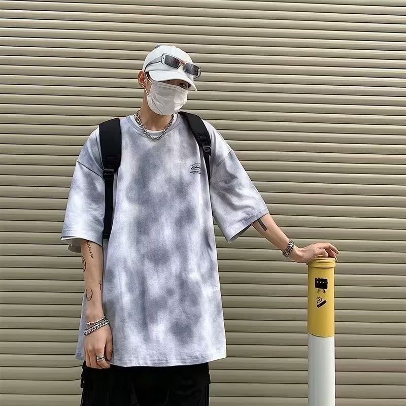 New Fashion Brand National Fashion Street Round Neck Loose T-shirt Youth Hip-hop Large Size Men's Summer All-match Loose Short-sleeve - Image 1