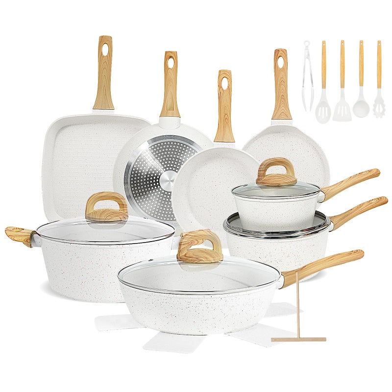 EWFEN Nonstick Pots and Pans Set, 25-Piece Ceramic Cookware Set, Induction Kitchen Cooking Set with Frying Pans Saucepans & Utensils, Healthy Non-toxic, PFAS/PTFE/PFOA Free, White - Image 1