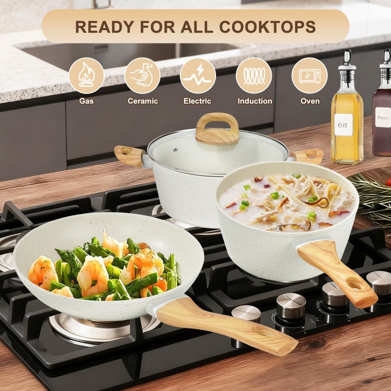 EWFEN Nonstick Pots and Pans Set, 25-Piece Ceramic Cookware Set, Induction Kitchen Cooking Set with Frying Pans Saucepans & Utensils, Healthy Non-toxic, PFAS/PTFE/PFOA Free, White - Image 4