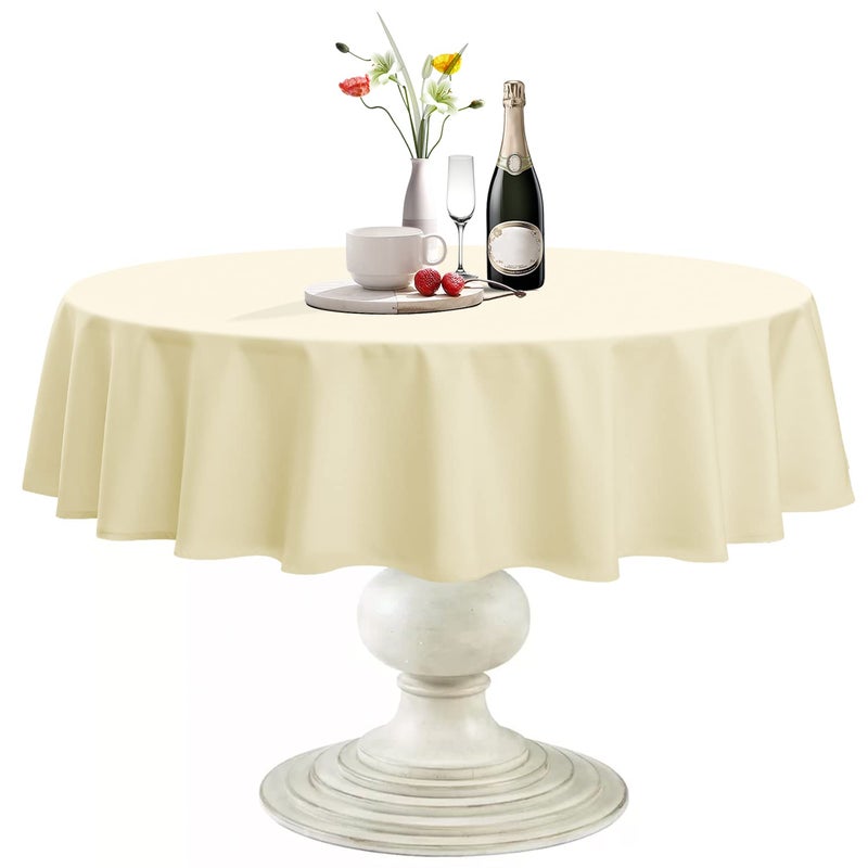 Softalker Round Tablecloth Waterproof Stain Resistant Table Cloth Wrinkle Free Fabric Washable 210GSM Polyester Table Cover for SpringPartyOutdoor 70 inchIvory