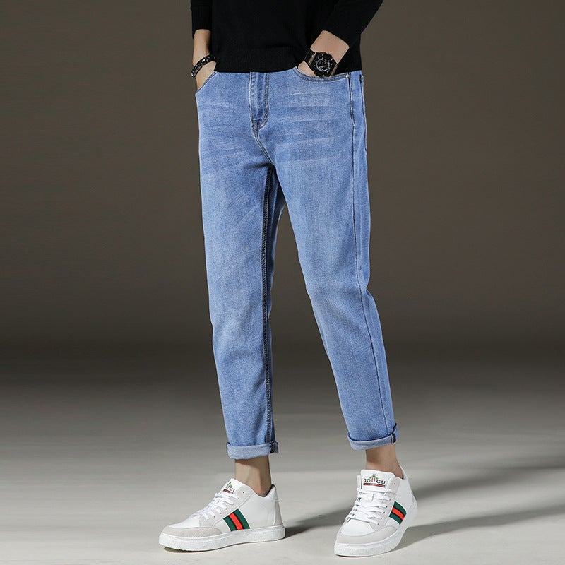 Multi-Color Korean Trendy Brand Nine-Point Jeans Trouser 2021 Spring New Stretch Jeans For Boys - Image 1