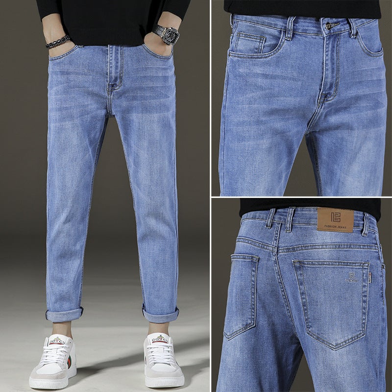 Multi-Color Korean Trendy Brand Nine-Point Jeans Trouser 2021 Spring New Stretch Jeans For Boys - Image 4