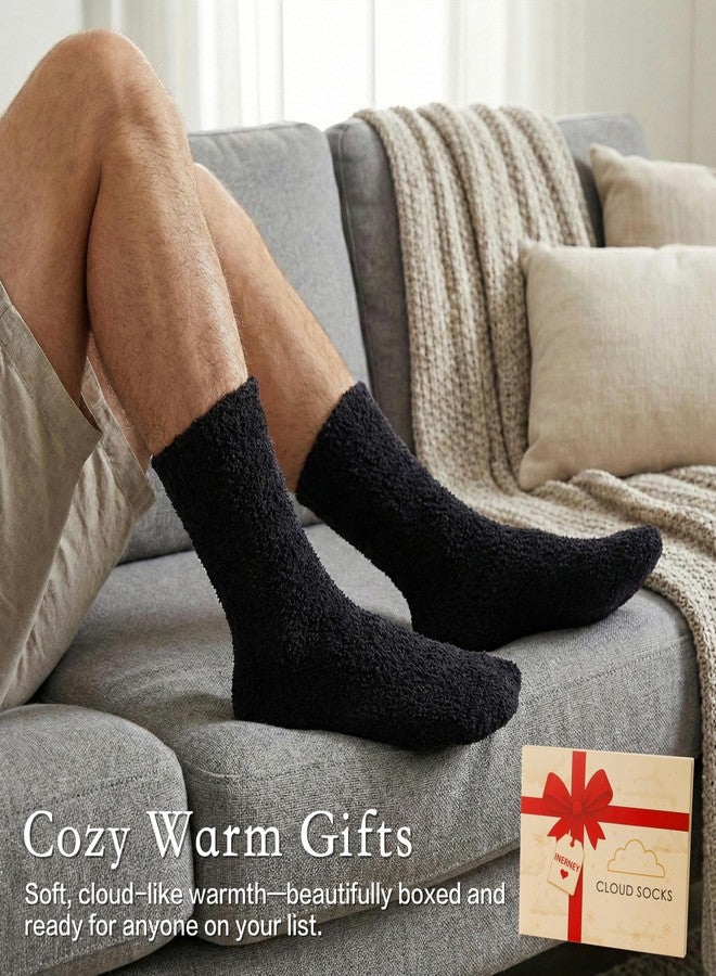 Inerney Fuzzy Socks for Women Men Gifts, Warm Cozy Fluffy Cloud Slipper Style, Comfy Winter Sleep Sock, Christmas Stocking Stuffer, Black, 14-14.5 - Image 2