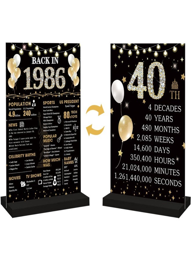 Roetyce 40th Birthday Decorations Gift for Women Men, Black Gold Back in 1986 Poster Acrylic Sign Centerpiece(1PC Duplex Printing), 40th Anniversary Table Decor, 40 Years Old Birthday Party Supplies - Image 1