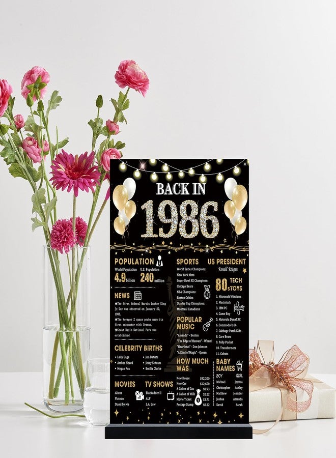 Roetyce 40th Birthday Decorations Gift for Women Men, Black Gold Back in 1986 Poster Acrylic Sign Centerpiece(1PC Duplex Printing), 40th Anniversary Table Decor, 40 Years Old Birthday Party Supplies - Image 3