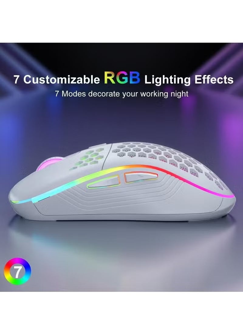 HTKCRX Wireless Mouse Wireless Gaming Mouse, Rechargeable Pc Mouse with RGB Backlight 6 Buttons Adjustable Lightweight Honeycomb Shell for Laptops, PC, Computers, Etc. (Wireless White)  - Image 3
