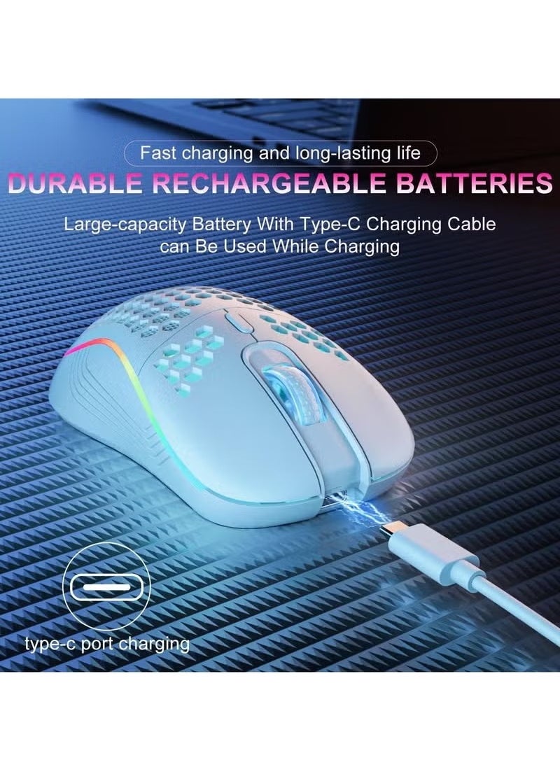 HTKCRX Wireless Mouse Wireless Gaming Mouse, Rechargeable Pc Mouse with RGB Backlight 6 Buttons Adjustable Lightweight Honeycomb Shell for Laptops, PC, Computers, Etc. (Wireless White)  - Image 4