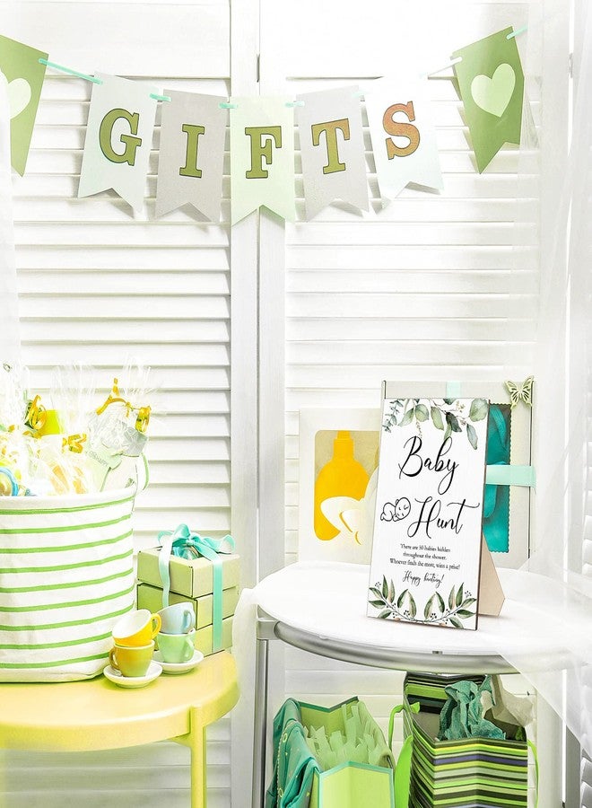 Roowest 51 Pieces Baby Shower Games Include Wooden Hunt Sign 50 Mini Plastic Baby Shower Games Gender Reveal Party Favors Prizes for Game(Greenery Style) - Image 5