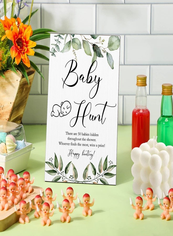 Roowest 51 Pieces Baby Shower Games Include Wooden Hunt Sign 50 Mini Plastic Baby Shower Games Gender Reveal Party Favors Prizes for Game(Greenery Style) - Image 4