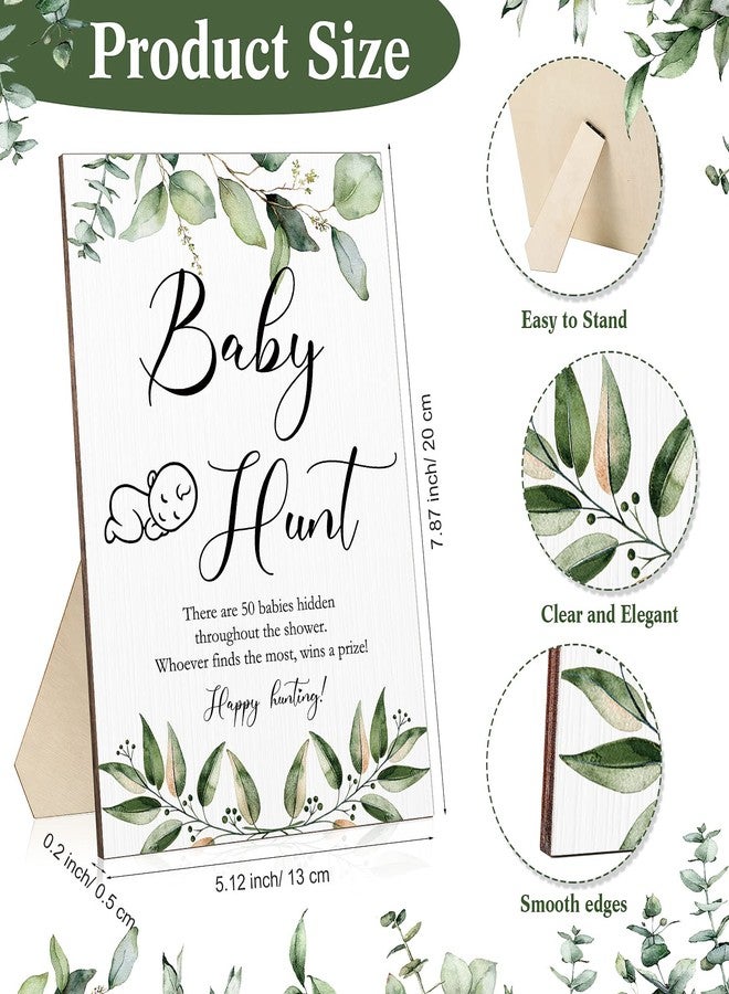 Roowest 51 Pieces Baby Shower Games Include Wooden Hunt Sign 50 Mini Plastic Baby Shower Games Gender Reveal Party Favors Prizes for Game(Greenery Style) - Image 2