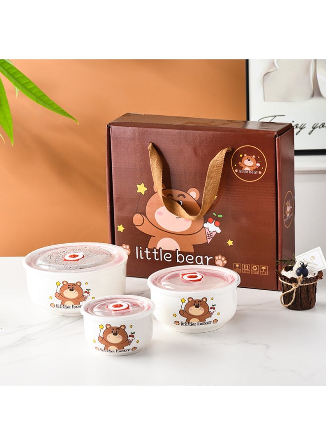 Bear Ceramic Preservation Bowl Three-piece Set Sealed Bowl Gift Bowl Set Gift Microwave Oven Bowl Plus LOGO Preservation-Specifications:Gold Lotus Set Of Three Fresh-keeping Bowls (20 Sets/box)-Color:4inch 5inch 6inch  - Image 5