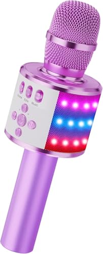 BONAOK Karaoke Microphone for Kids & Adults - Bluetooth Microphones Singing Mic with Disco Lights, Echo Effect, Built-in Speaker Portable Karaoke Player for Party Travel Gifts Q78(Light Purple) - Image 1