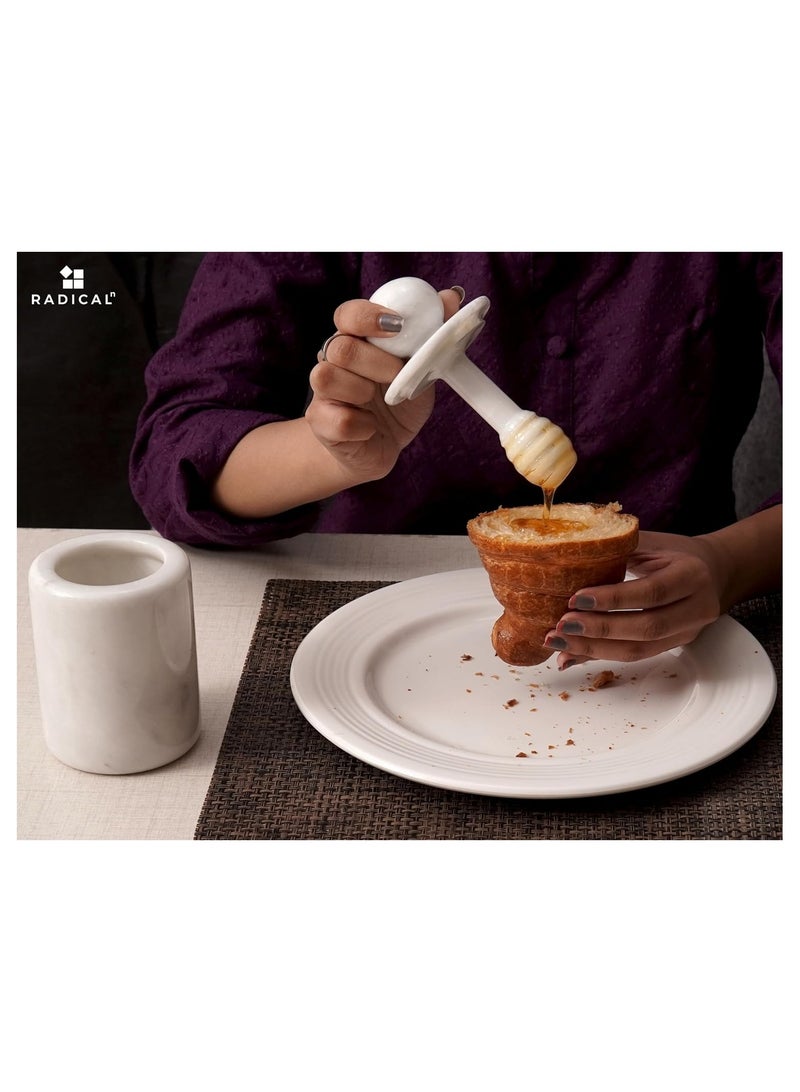 RADICALn White Marble Honey Pot with Lid & Dipper | 5.5" Handmade Mini Honey Jar for Kitchen Counter - Image 4