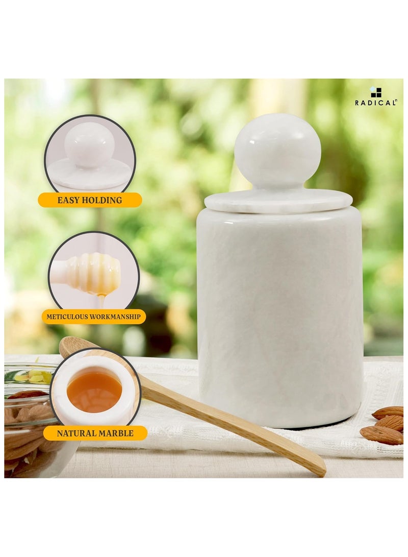 RADICALn White Marble Honey Pot with Lid & Dipper | 5.5" Handmade Mini Honey Jar for Kitchen Counter - Image 5