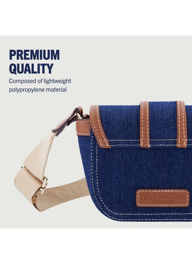 TRUE RELIGION Women'S Crossbody Bag Mini Flap Adjustable Shoulder Handbag With Horseshoe Logo Dark Denim  - Image 5