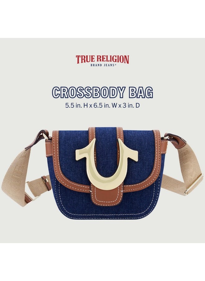 TRUE RELIGION Women'S Crossbody Bag Mini Flap Adjustable Shoulder Handbag With Horseshoe Logo Dark Denim  - Image 2