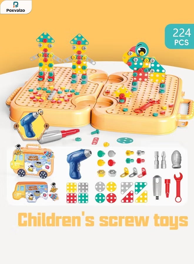 Poxvalzor Children'S Screw Toys, 224-Piece Drill Toys, Drill And Screwdriver Sets, Children'S Building Blocks, Building Block Games, Children'S Screw-Twisting Educational Toys, Simulation Electric Repair Toys - Image 1