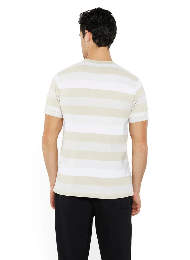 NAUTICA Contrast Striped Regular Fit Premium Cotton Crew Neck T-shirt