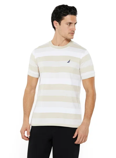 NAUTICA Contrast Striped Regular Fit Premium Cotton Crew Neck T-shirt