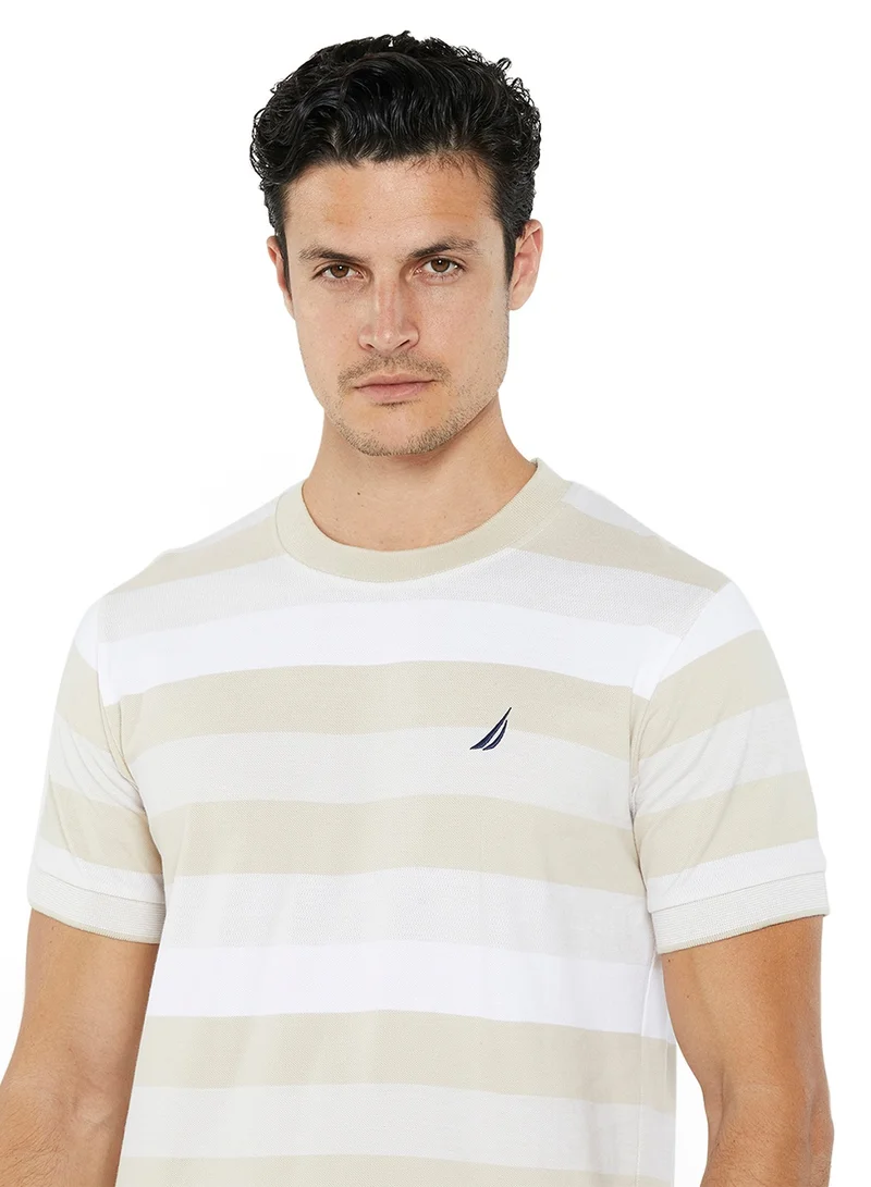 NAUTICA Contrast Striped Regular Fit Premium Cotton Crew Neck T-shirt