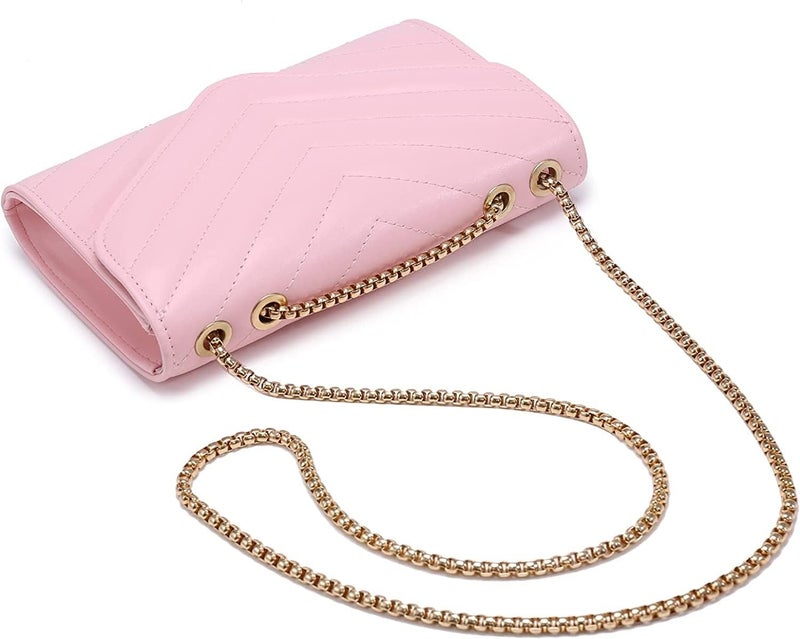 KRIFTY Womens Small Quilted Crossbody Bags Stylish Designer Evening Bag Clutch Purses And Handbags With Chain Shoulder Strap (Dark Pink) (Light Pink) - Image 4
