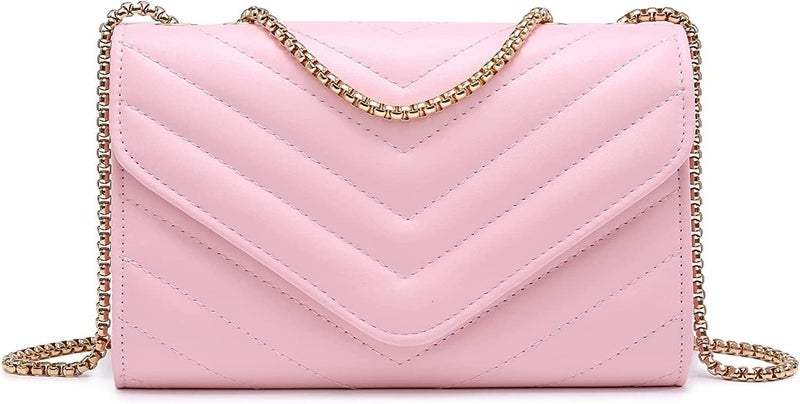 KRIFTY Womens Small Quilted Crossbody Bags Stylish Designer Evening Bag Clutch Purses And Handbags With Chain Shoulder Strap (Dark Pink) (Light Pink) - Image 1