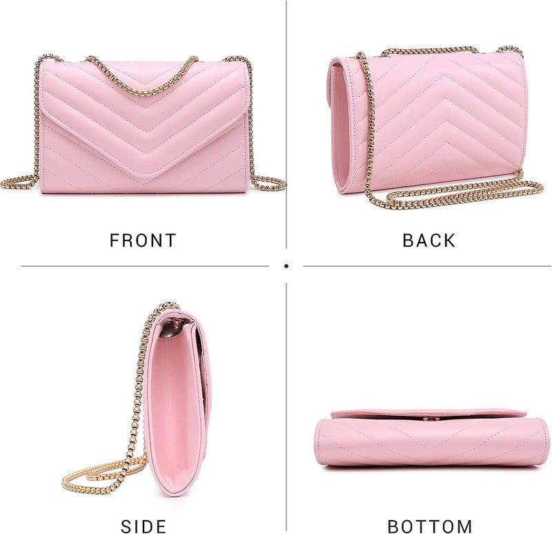 KRIFTY Womens Small Quilted Crossbody Bags Stylish Designer Evening Bag Clutch Purses And Handbags With Chain Shoulder Strap (Dark Pink) (Light Pink) - Image 5