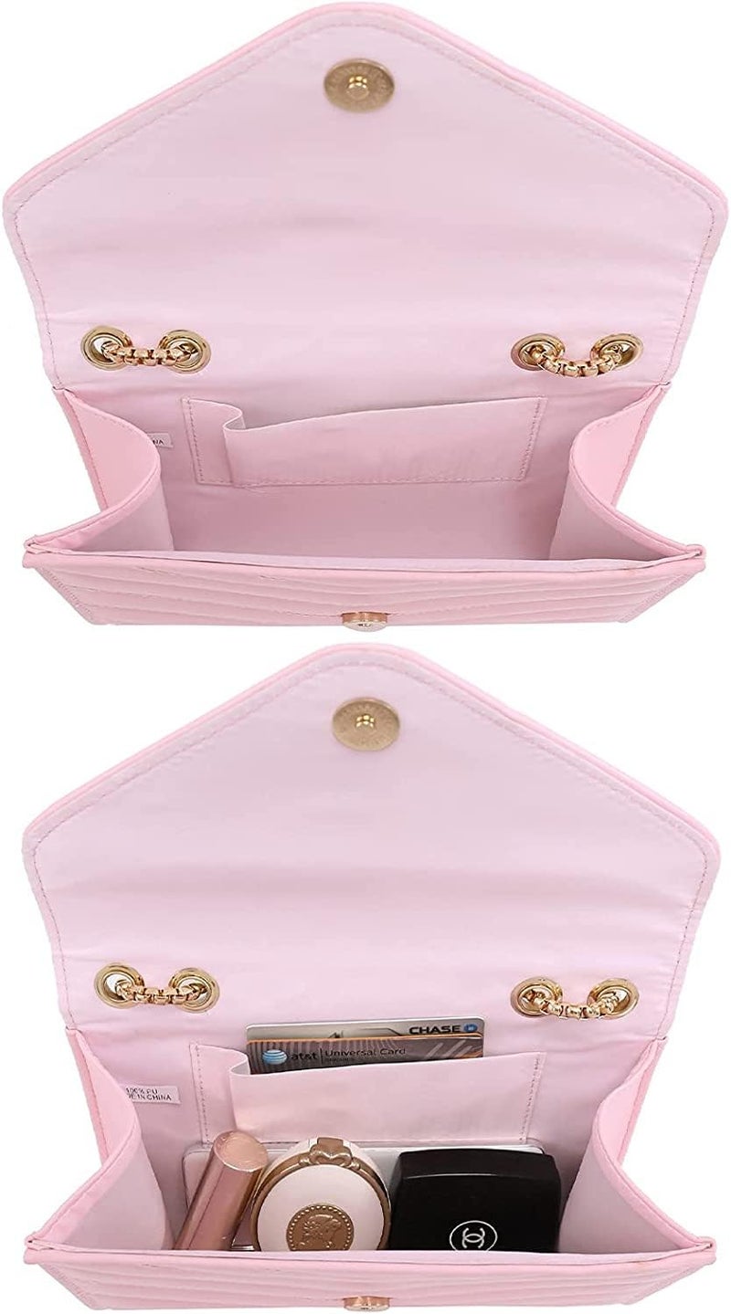 KRIFTY Womens Small Quilted Crossbody Bags Stylish Designer Evening Bag Clutch Purses And Handbags With Chain Shoulder Strap (Dark Pink) (Light Pink) - Image 3
