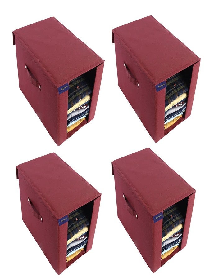 SHREY CREATION Plain Non Woven Fabric Shirt Stacker Foldable Wardrobe Cloth Storage Organizer With Lid and Handle For Shirt Pants (Pack Of 4) - Image 1