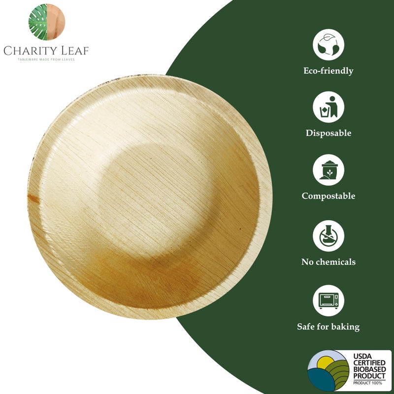 Charity Leaf ورقة الخيرية التي يمكن التخلص منها ورقة النخيل 4 "" وعاء جولة (50 pcs) الأوعية الغمس | الخيزران مثل | كل طبيعية وقابلة للتحلل | لوحات الشواء والحفلات charcuterie - Image 2