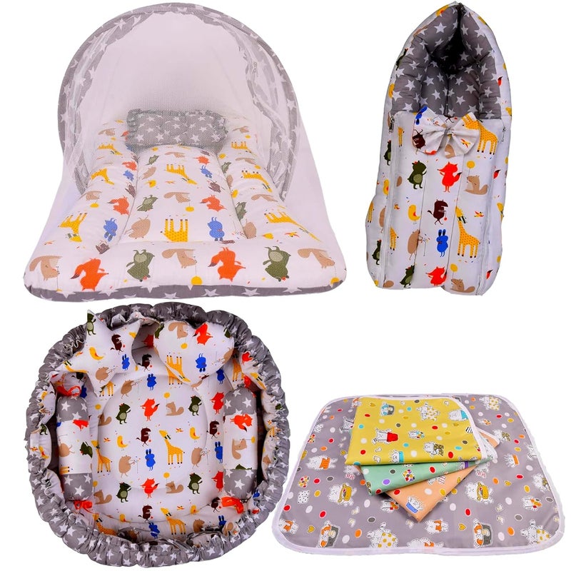 Kwitchy Baby Bedding Combo Sleeping Essential Reversible Nest Mattress with Net Carry Bag Sheets Grey 06 Months 4PCS Set - Image 1