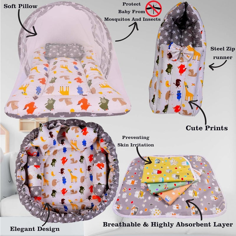 Kwitchy Baby Bedding Combo Sleeping Essential Reversible Nest Mattress with Net Carry Bag Sheets Grey 06 Months 4PCS Set - Image 2