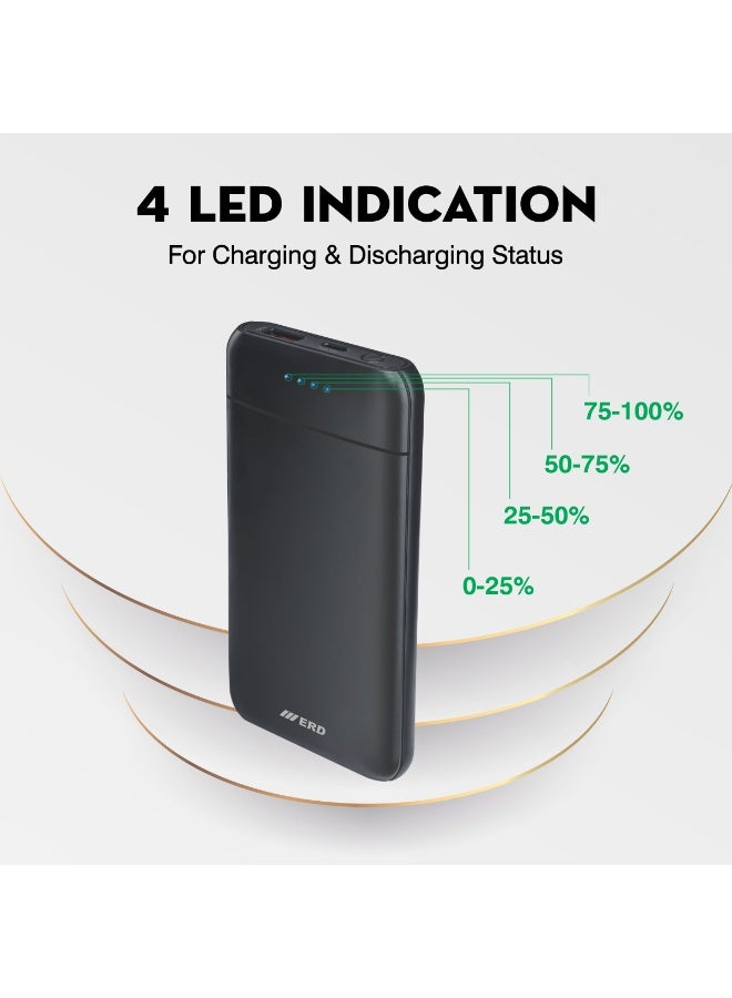 ERD 10000mAh 25W Fast Charging Power Bank |  iPhone, Samsung Galaxy, AirPods, iPad, and more – Black - Image 4