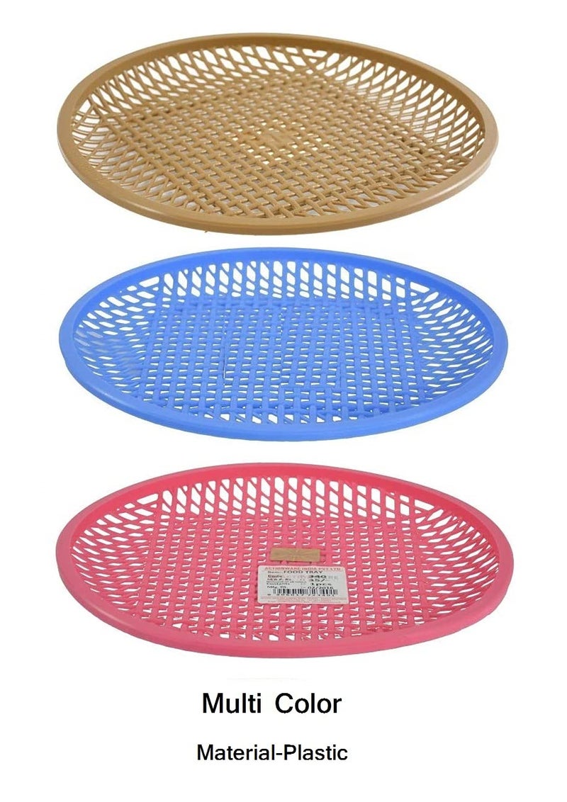 ACHARAJ Multicolour Floral ABS Plastic Round Food Storage Tray, 26x26x2 cm, 66g - Image 2