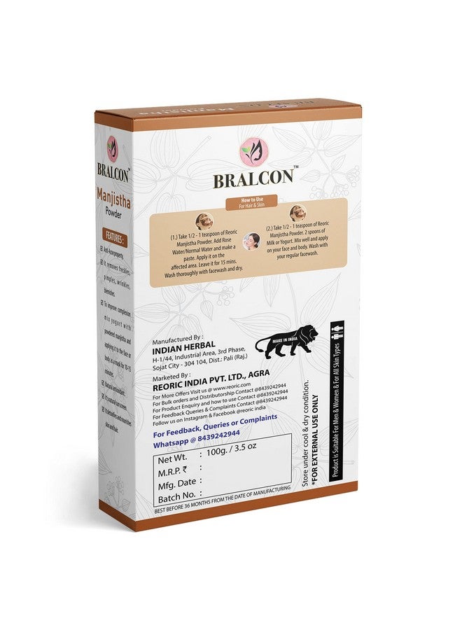 BRALCON Organic Manjistha Powder -100g | Rubia Cordifolia |100% Pure & Natural Manjistha Powder | Manjistha Powder for face, Hair Care & Skin Care - Image 3