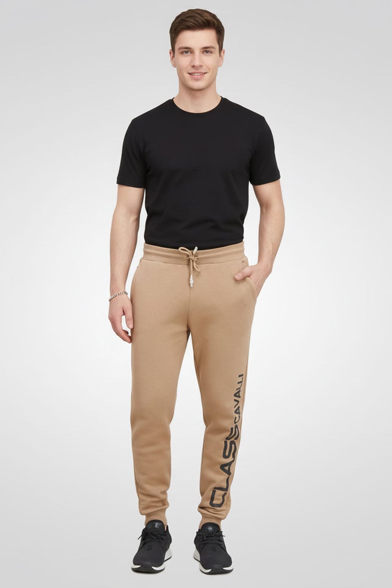 Cavalli Class Men Regular Fit Drawstring Brand Logo Pants, Tan - Image 3