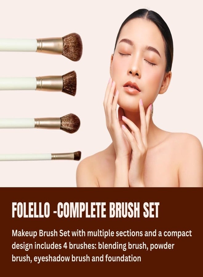 FOLELLO 4 Makeup Brush Set for Professional and Personal Use, Includes Blending brush, Powder Brush, Eyeshadow Brush & Foundation Brush, Compact & Travel Friendly, 4-in-1 Makeup Brush kit - Image 2