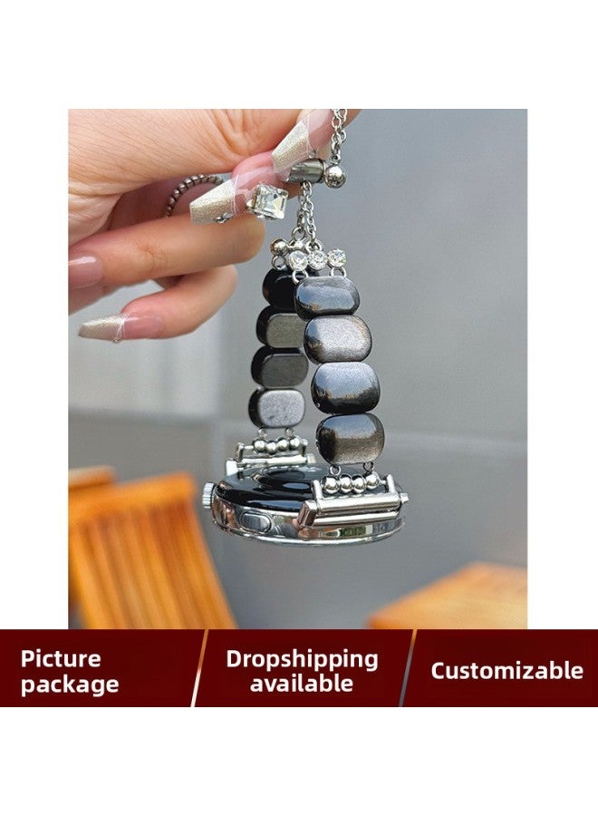 Silver Obsidian Hand Beaded Strap For Huawei GT5/4pro321 New Women's Watch4 Glory Apple Xiaomi