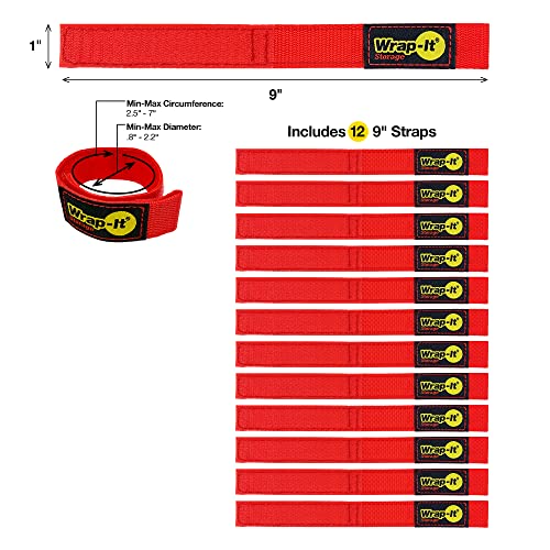 Wrap-It Storage Quick-Strap Cord Wraps, 9 inch (12 Pack) Red - Hook and Loop Strap, Extension Cord Holder Gifts for Boat, Rope, Hose, and Cable Storage and Organization - Image 3