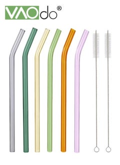 VAOdo 8PCS Reusable Glass Straws Reusable Bent Glass Drinking Straws with 2 Cleaning Brushes Inner Diameter 5MM Reusable Straws for Smoothies Milkshakes Juice Multicolor  - Image 1