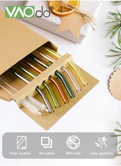 VAOdo 8PCS Reusable Glass Straws Reusable Bent Glass Drinking Straws with 2 Cleaning Brushes Inner Diameter 5MM Reusable Straws for Smoothies Milkshakes Juice Multicolor  - Image 5