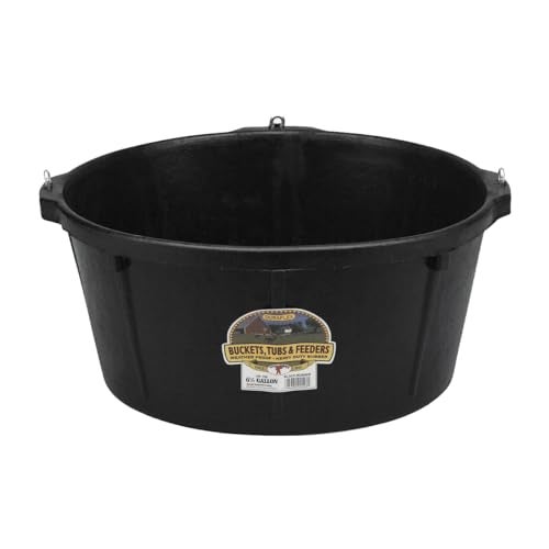 Little Giant Heavy Duty Rubber Tub with Hanging Hooks Durable Rubber Feed Pan Horse Feed Bucket 65 Gal