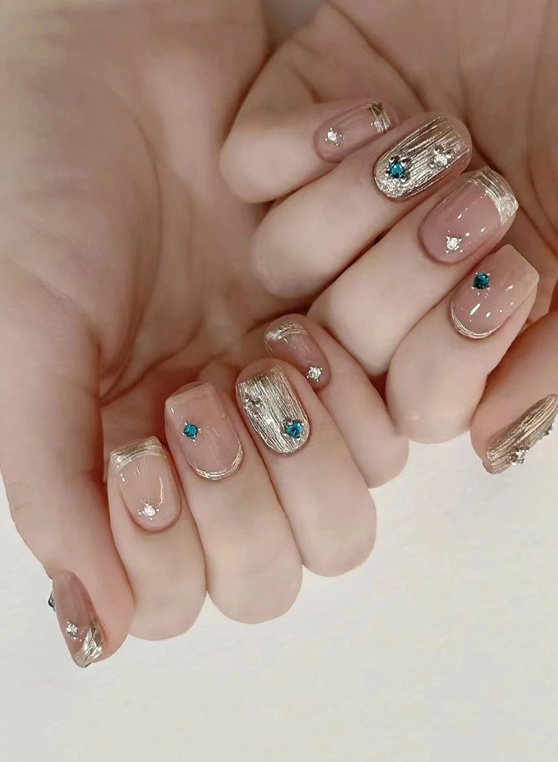 Generic 10 PCS Handmade  Pressed On Nails,Mid-length Full Cover Nails,With Diamond Patch Art Nails  - Image 1