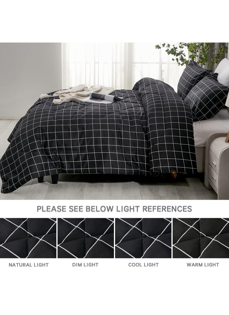 Andency Andency Black Grid Comforter Set Twin Size (66x90 Inch)  2 Pieces(1 Grid Comforter and 1 Pillowcase)  Summer Lightweight Microfiber Down Alternative Black Comforter with White Lines for Kids Girls  - Image 5