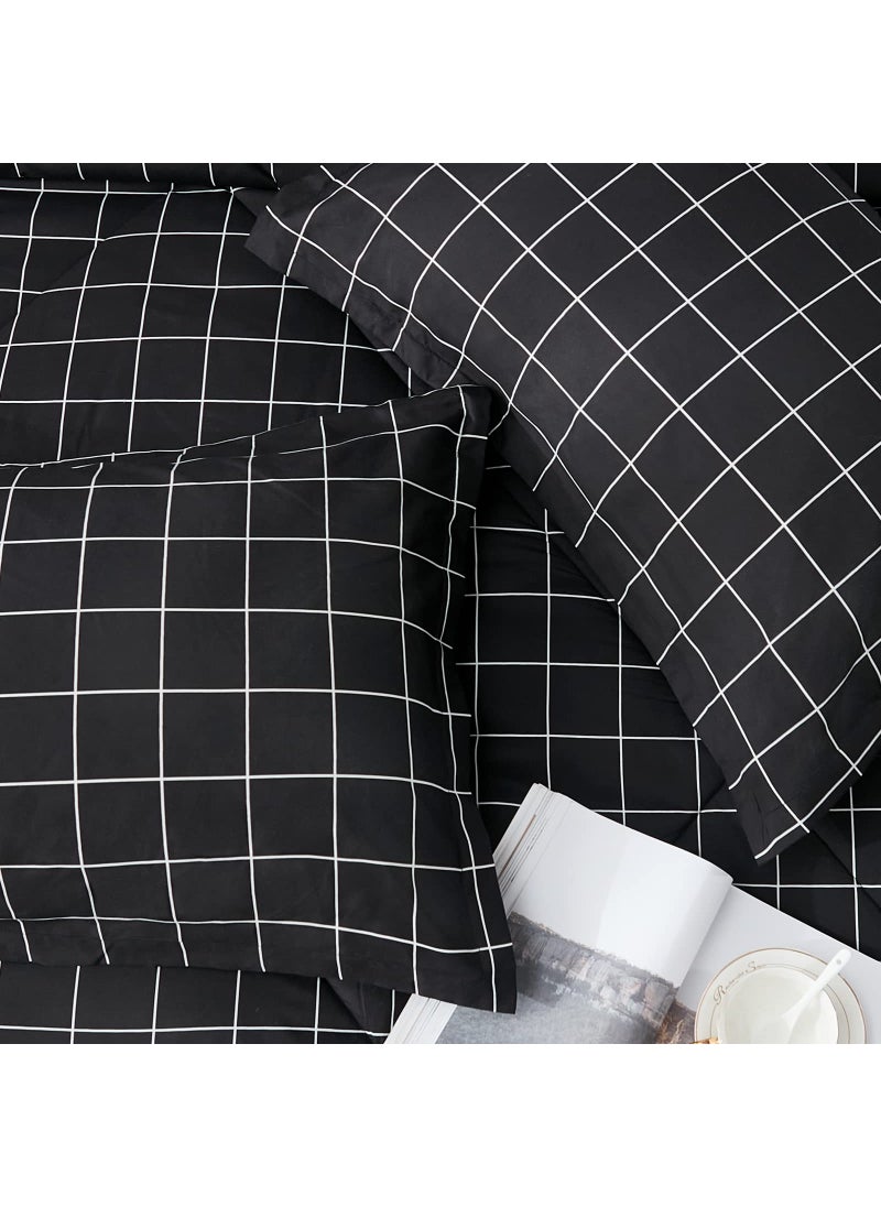 Andency Andency Black Grid Comforter Set Twin Size (66x90 Inch)  2 Pieces(1 Grid Comforter and 1 Pillowcase)  Summer Lightweight Microfiber Down Alternative Black Comforter with White Lines for Kids Girls  - Image 4