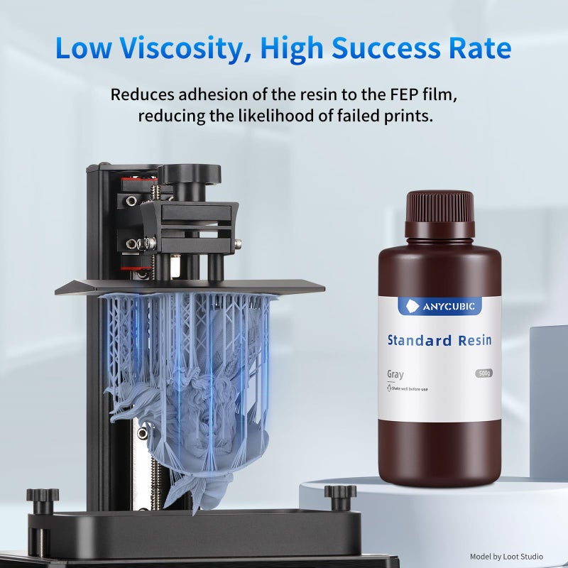 Anycubic ANYCUBIC 3D Printer Resin, 405nm SLA UV-Curing Resin with High Precision and Quick Curing & Excellent Fluidity for LCD 3D Printing (Grey, 500g) - Image 3