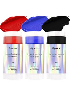 Mysense Mysense Face Body Hair Paint Stick Set,Water Based Washable Temporary Hair Color,Non-toxic Cream Body Paint for Adults and Children Halloween Cosplay SFX Makeup,Red+Blue+Black,0.5oz/pc  - Image 1