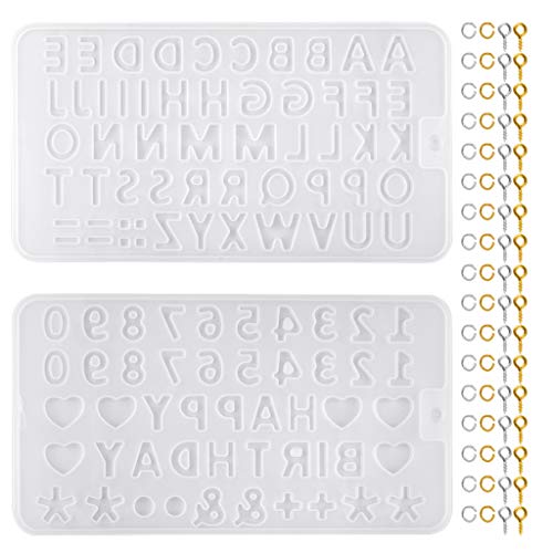 Bskifnn 402pcs Tiny Silicone Letter Mold Small DIY Silicone Resin Mold with 400pcs Screw Eye Pins for Making Keychain Pendant Jewelry Necklace Earrings - Image 1