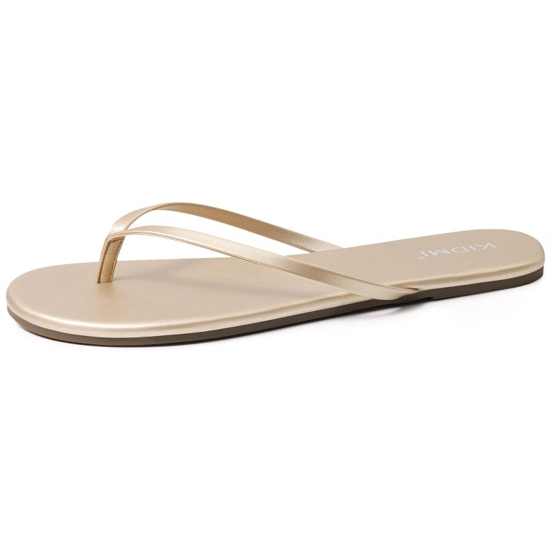 KIDMI Thong Flip Flops for Women - Memory Foam Summer Beach Sandals for Women - Vegan Leather Flat Sandals, Gold EU 39 - Image 5